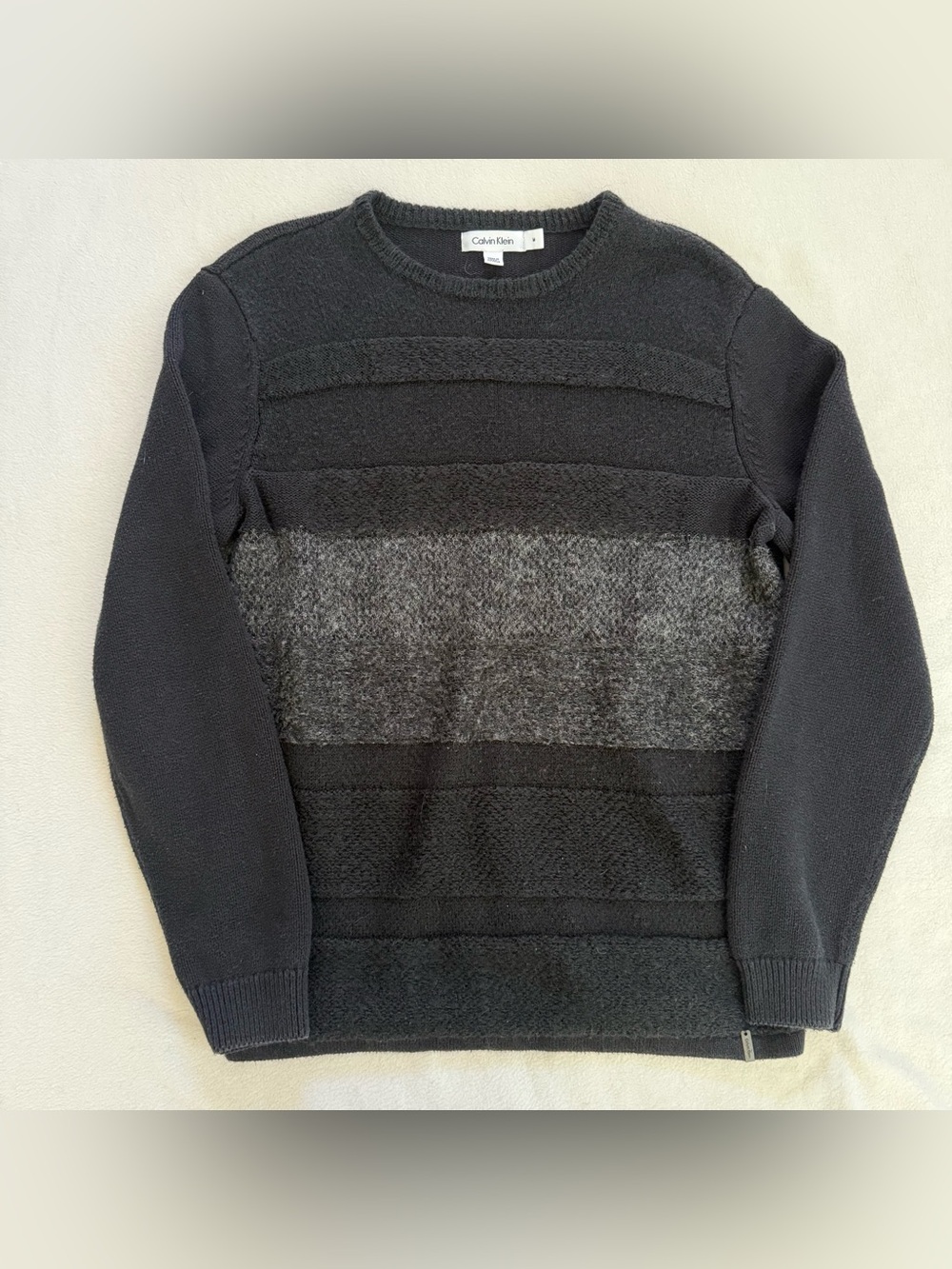 Calvin Klein Men's Black Crewneck Sweater with Gray Center Panel